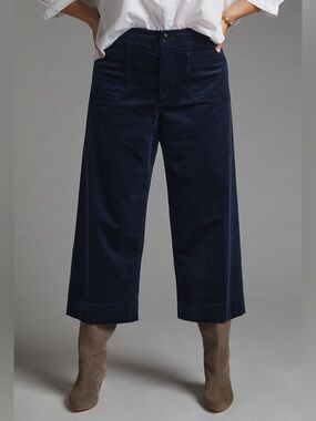 Maeve Anthropologie Colette Corduroy Wide Leg Cropped Pants Navy Blue Size 24W